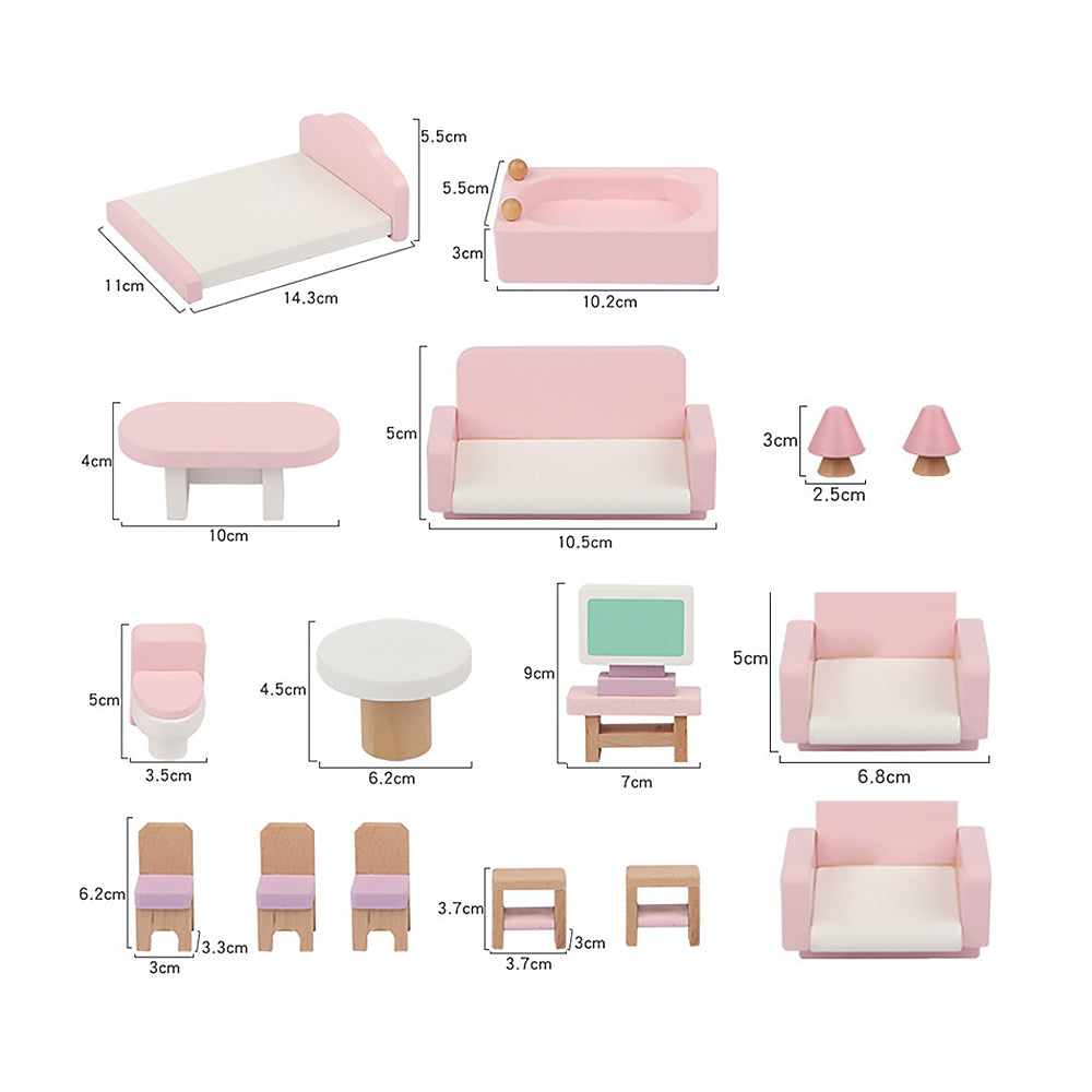 Wooden Dollhouse Furniture Set