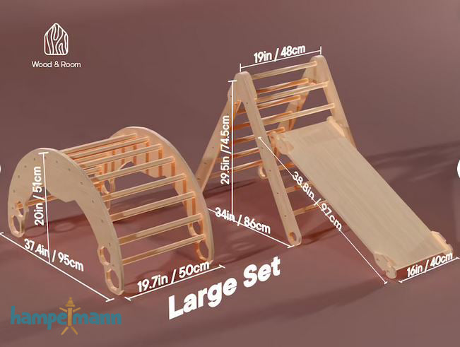 Baby gym 3 en 1 : triangle d'escalade, arche d'escalade et toboggan avec rampe