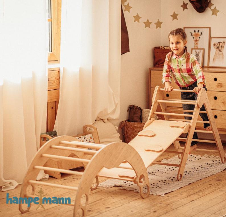 Baby Gym 4 en 1 : Triangle d'escalade, Arche d'escalade, Rampe & Toboggan – Blanc *