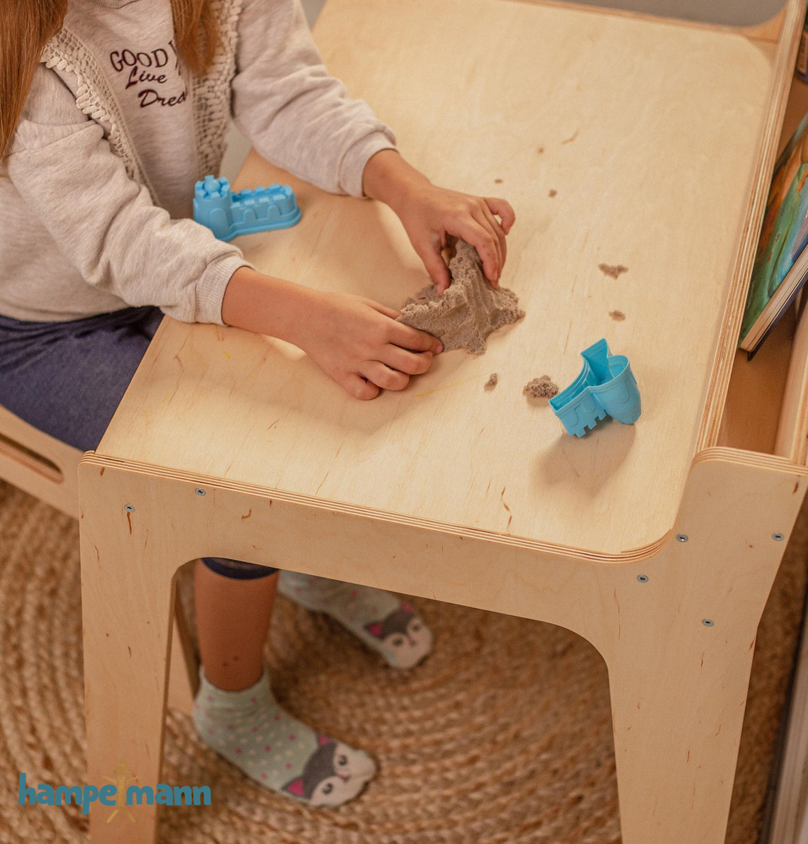 Set: Children's table with shelf and chair