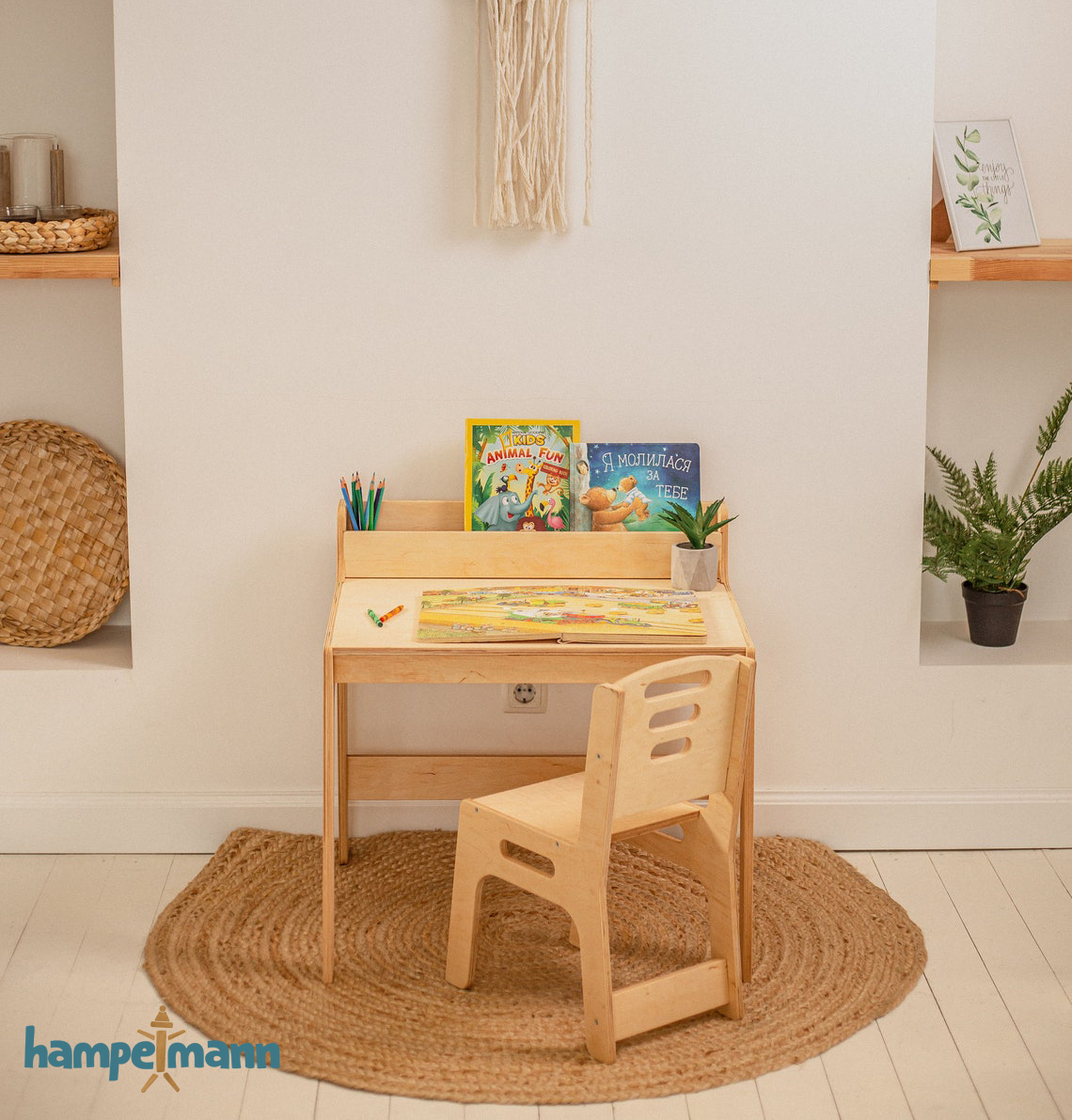 Set: Children's table with shelf and chair